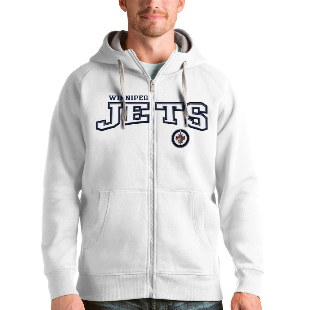 NHL White Winnipeg Jets Antigua Wordmark Victory Full-Zip Hoodie