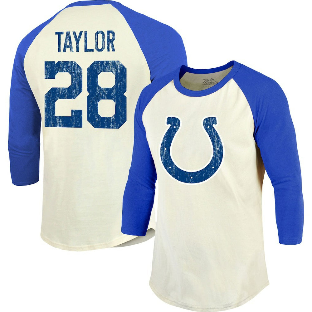 Jonathan Taylor  Majestic Threads Vintage Player Name & Number Raglan 3/4-Sleeve T-Shirt - Indianapolis Colts