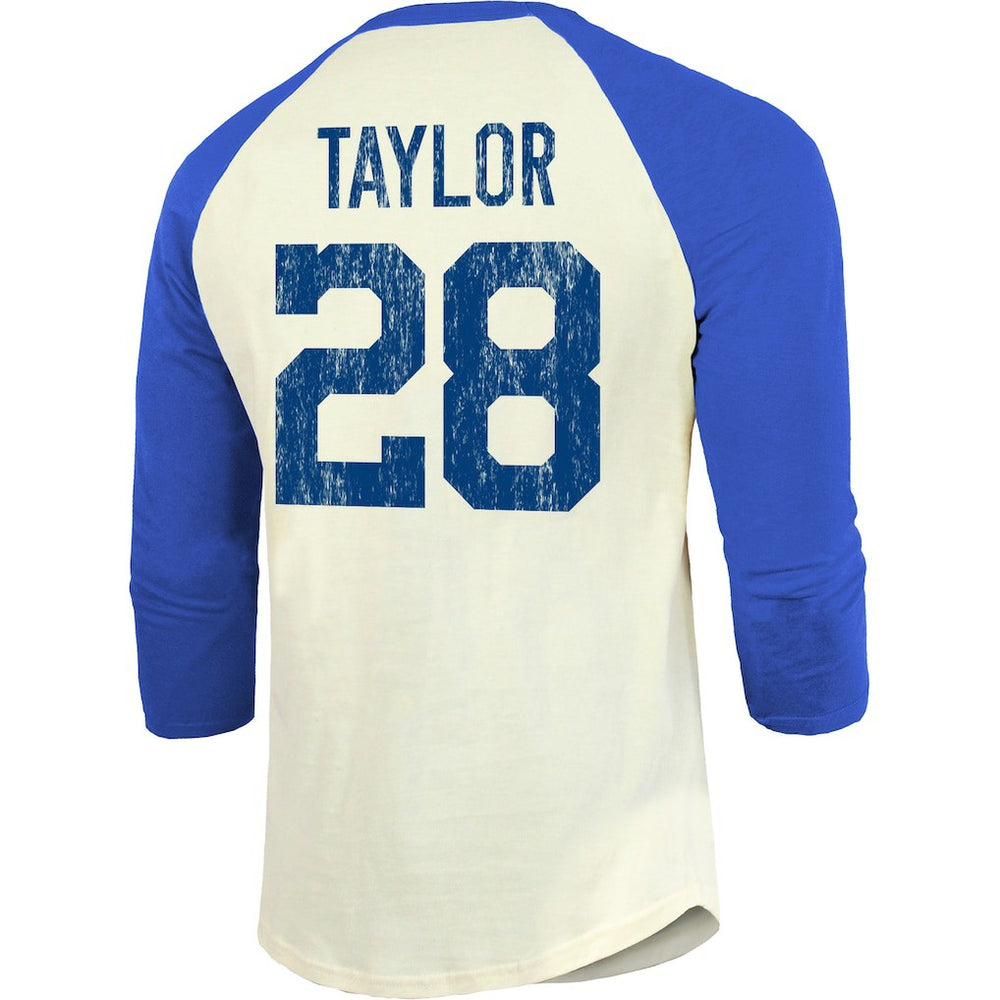 Jonathan Taylor  Majestic Threads Vintage Player Name & Number Raglan 3/4-Sleeve T-Shirt - Indianapolis Colts