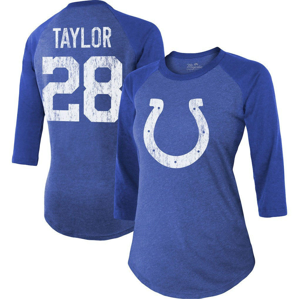 Jonathan Taylor  Majestic Threads Women's Player Name & Number Raglan Tri-Blend 3/4-Sleeve T-Shirt - Indianapolis Colts