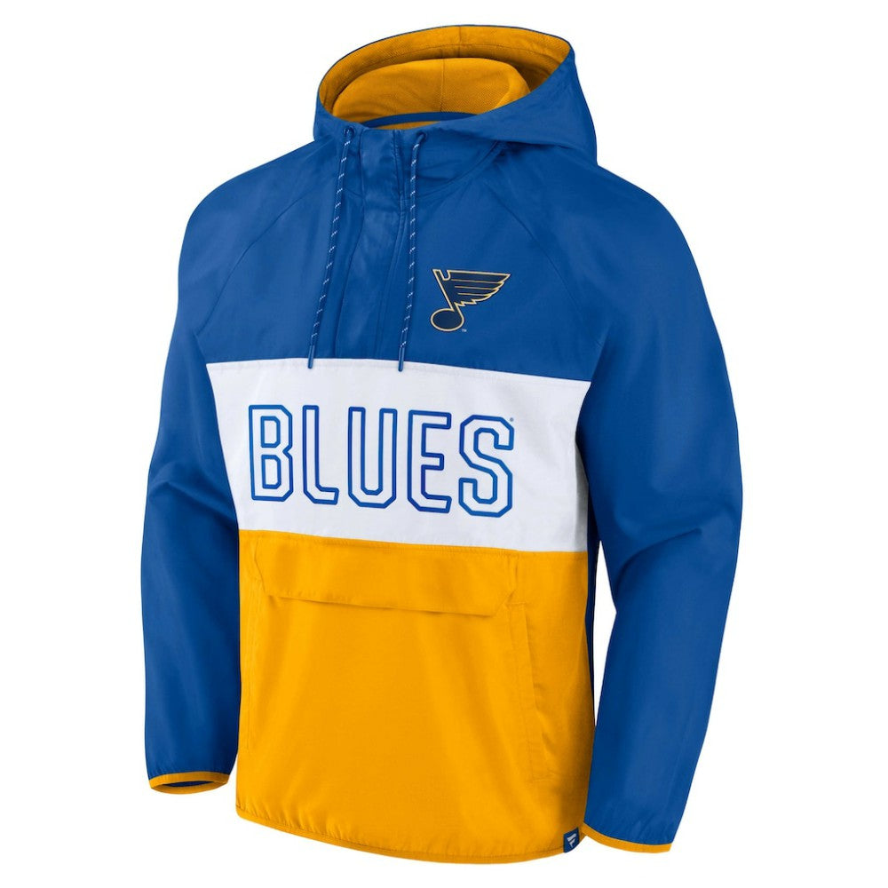 NHL Blue/Gold St. Louis Blues Fanatics Backhand Shooter Defender Anorak Raglan Hoodie Quarter-Zip Jacket