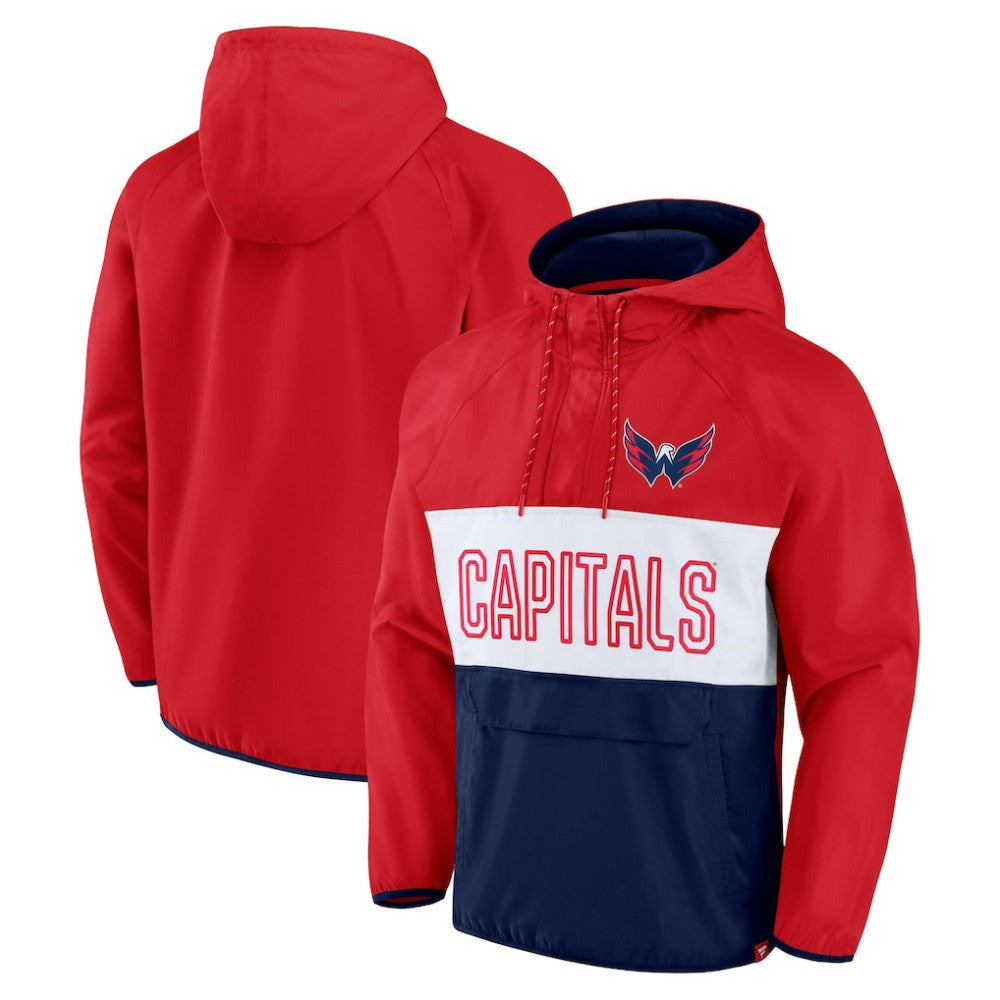 NHL Red/Navy Washington Capitals Fanatics Backhand Shooter Defender Anorak Raglan Hoodie Quarter-Zip Jacket