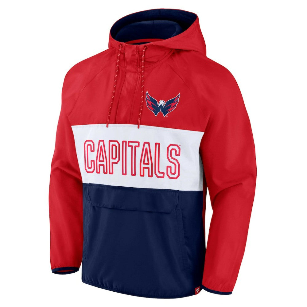 NHL Red/Navy Washington Capitals Fanatics Backhand Shooter Defender Anorak Raglan Hoodie Quarter-Zip Jacket