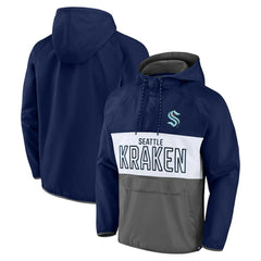 NHL Deep Sea Blue/Gray Seattle Kraken Fanatics Backhand Shooter Defender Anorak Raglan Hoodie Quarter-Zip Jacket