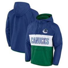 NHL Blue/Green Vancouver Canucks Fanatics Backhand Shooter Defender Anorak Raglan Hoodie Quarter-Zip Jacket
