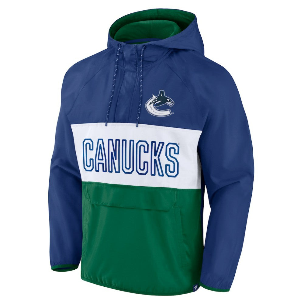 NHL Blue/Green Vancouver Canucks Fanatics Backhand Shooter Defender Anorak Raglan Hoodie Quarter-Zip Jacket