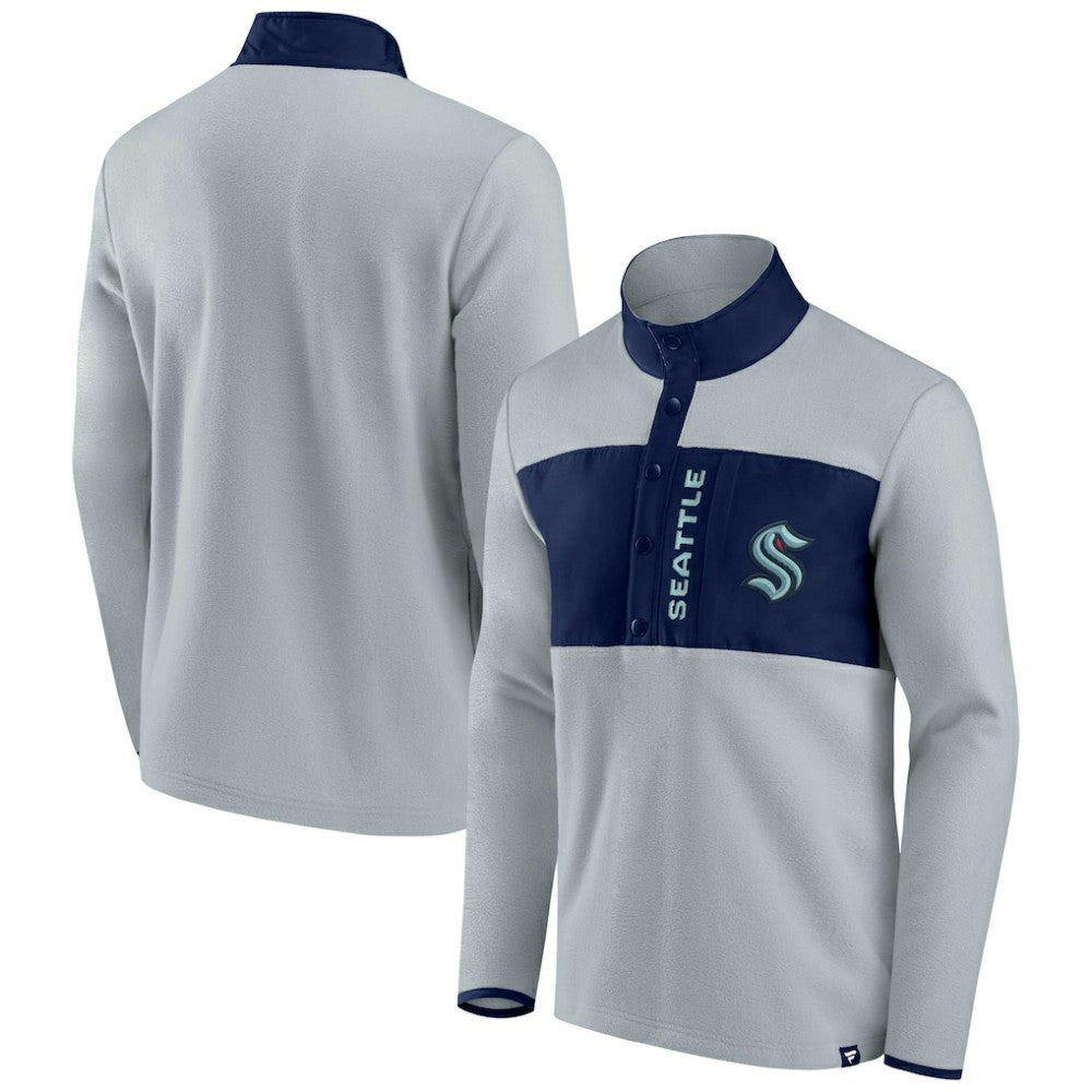 NHL Gray/Navy Seattle Kraken Fanatics Hockey Polar Fleece Quarter-Snap Jacket