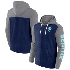 NHL Heather Deep Sea Blue Seattle Kraken Fanatics Down and Distance Full-Zip Hoodie