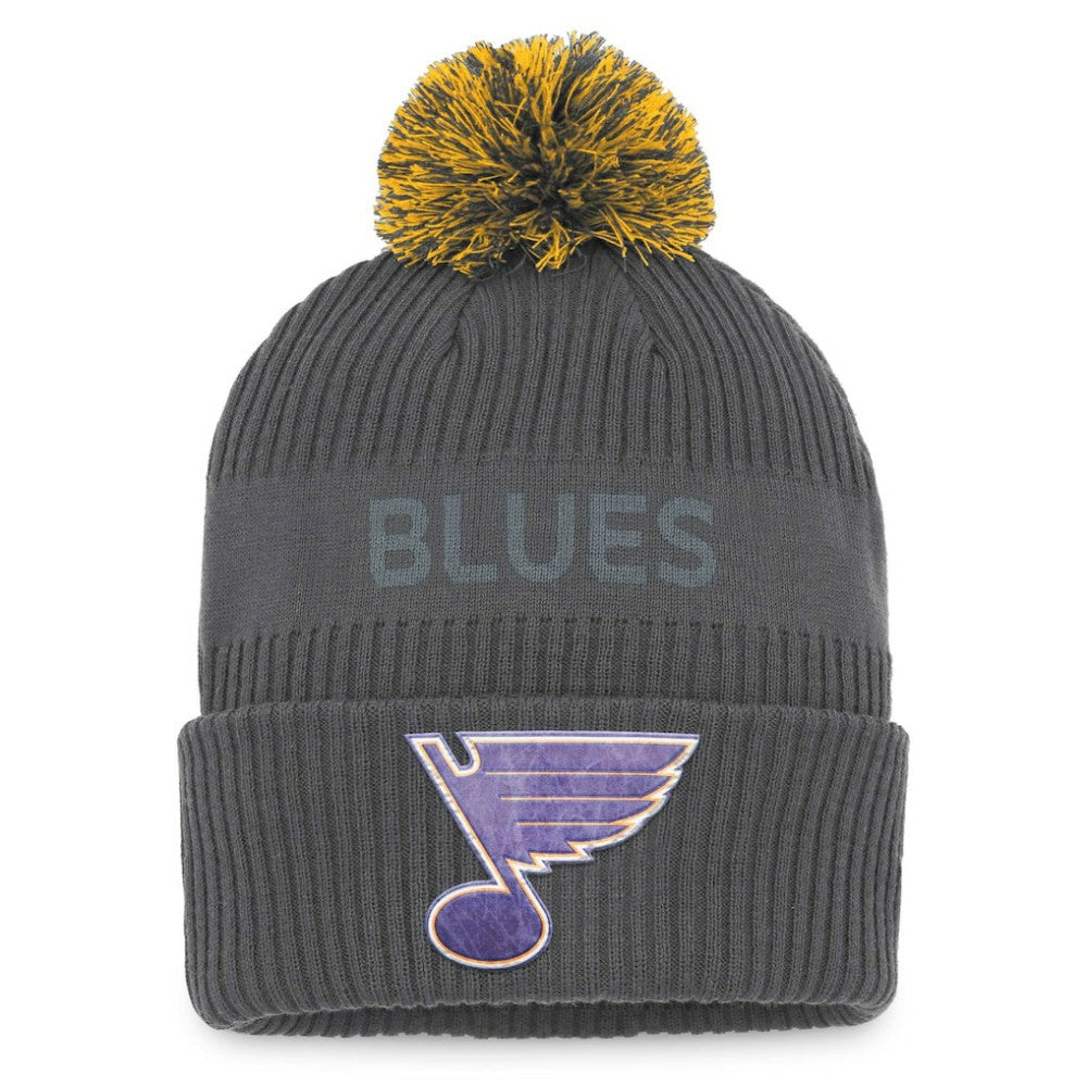 NHL Charcoal St. Louis Blues Fanatics Authentic Pro Home Ice Cuffed Knit Hat with Pom