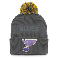 NHL Charcoal St. Louis Blues Fanatics Authentic Pro Home Ice Cuffed Knit Hat with Pom