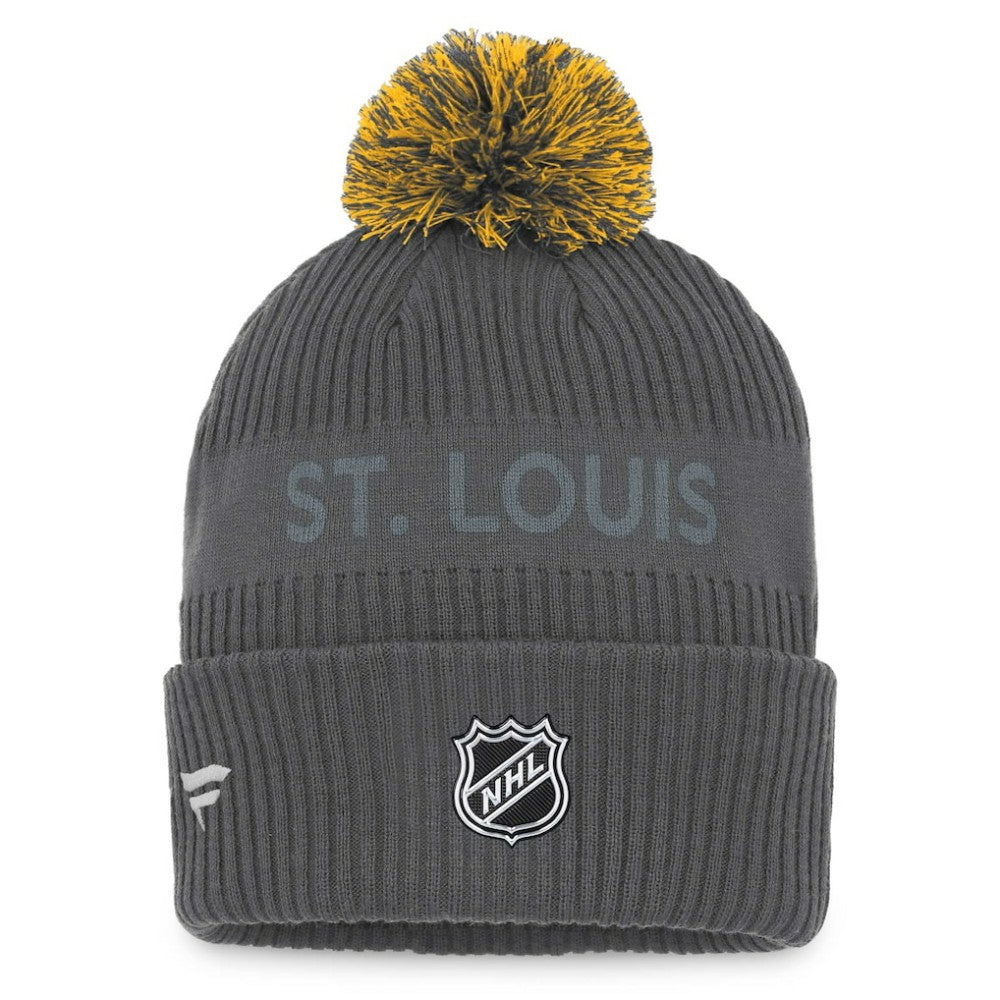 NHL Charcoal St. Louis Blues Fanatics Authentic Pro Home Ice Cuffed Knit Hat with Pom