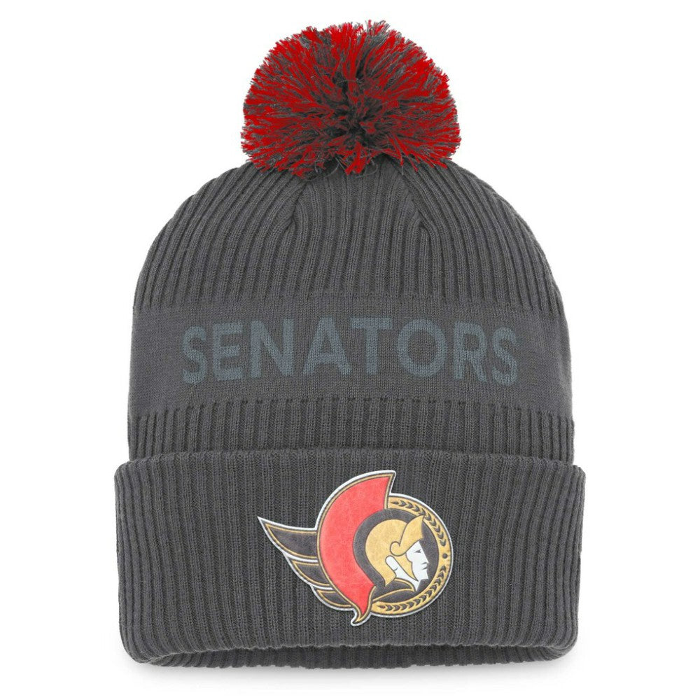 NHL Charcoal Ottawa Senators Fanatics Authentic Pro Home Ice Cuffed Knit Hat with Pom