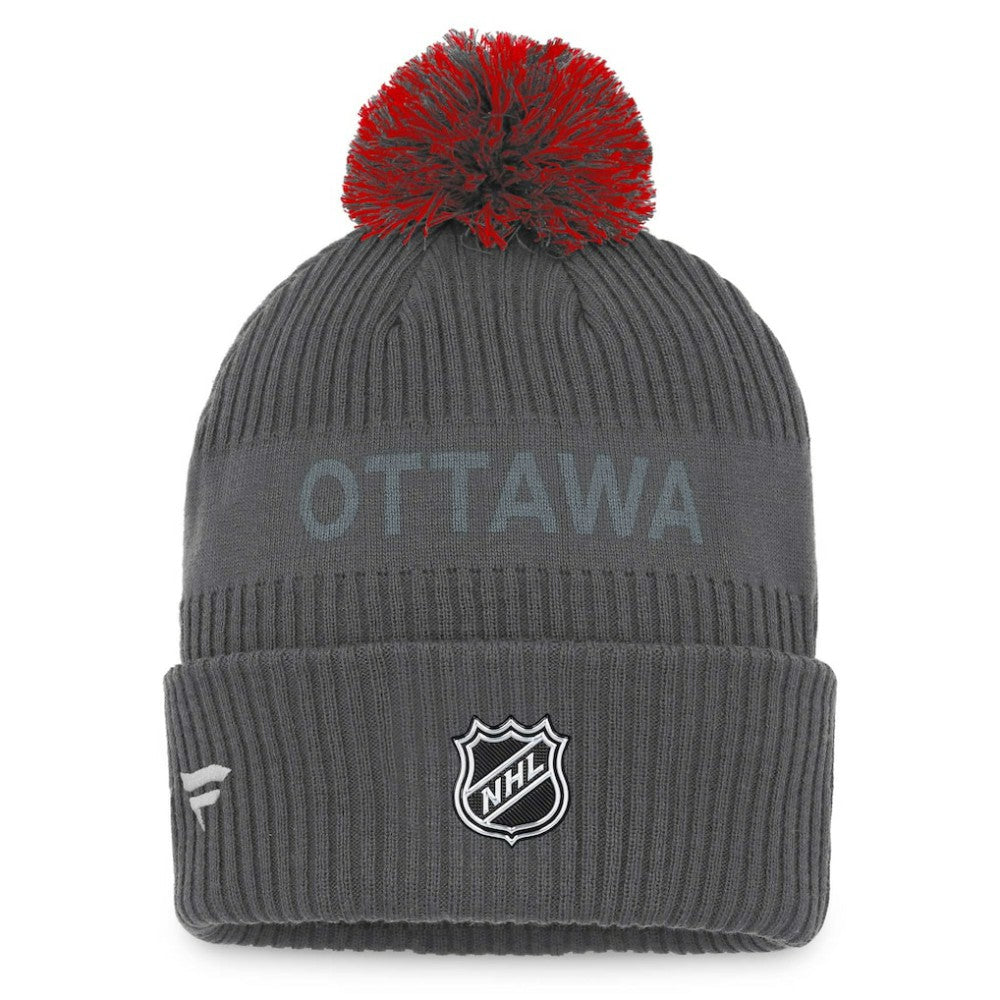 NHL Charcoal Ottawa Senators Fanatics Authentic Pro Home Ice Cuffed Knit Hat with Pom