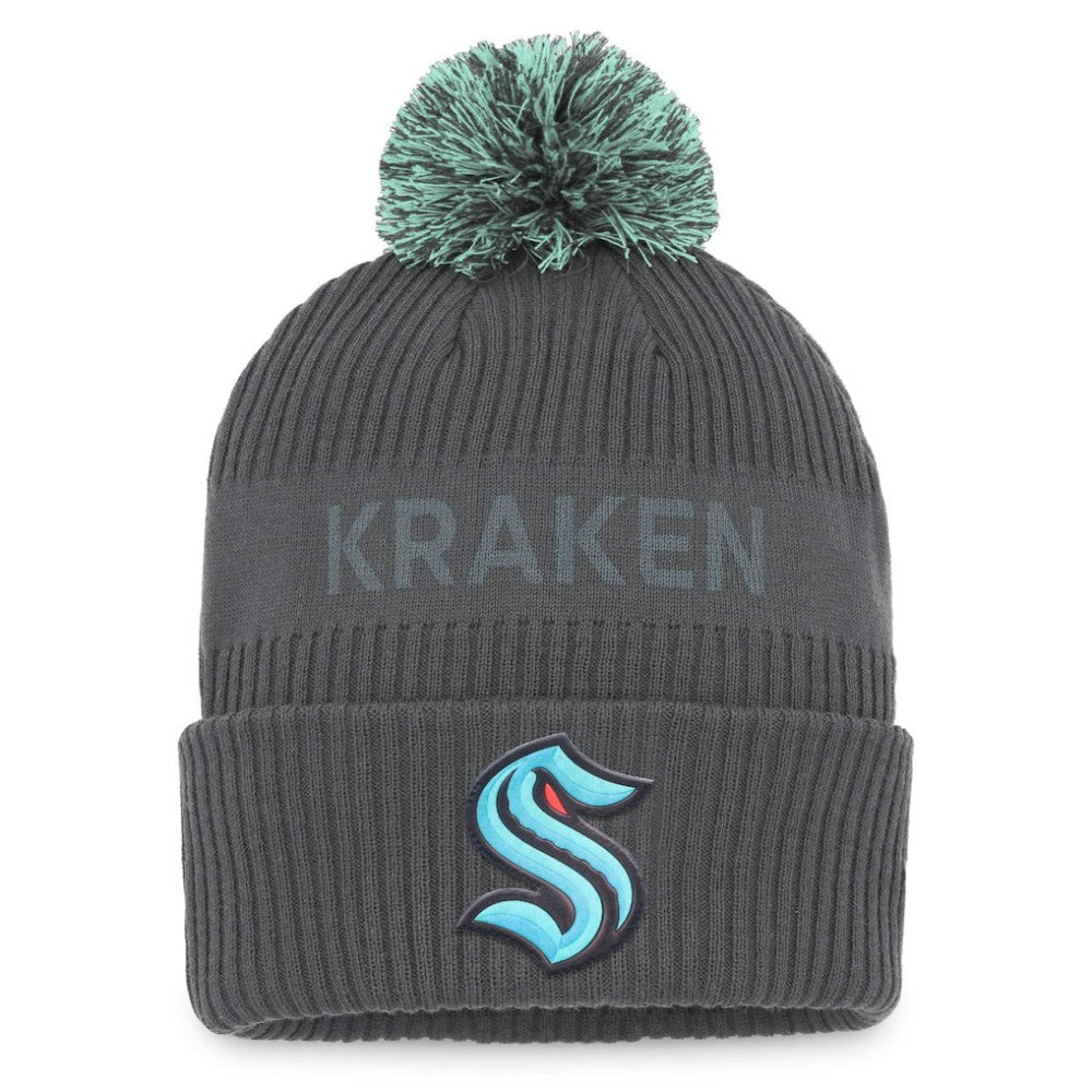 NHL Charcoal Seattle Kraken Fanatics Authentic Pro Home Ice Cuffed Knit Hat with Pom
