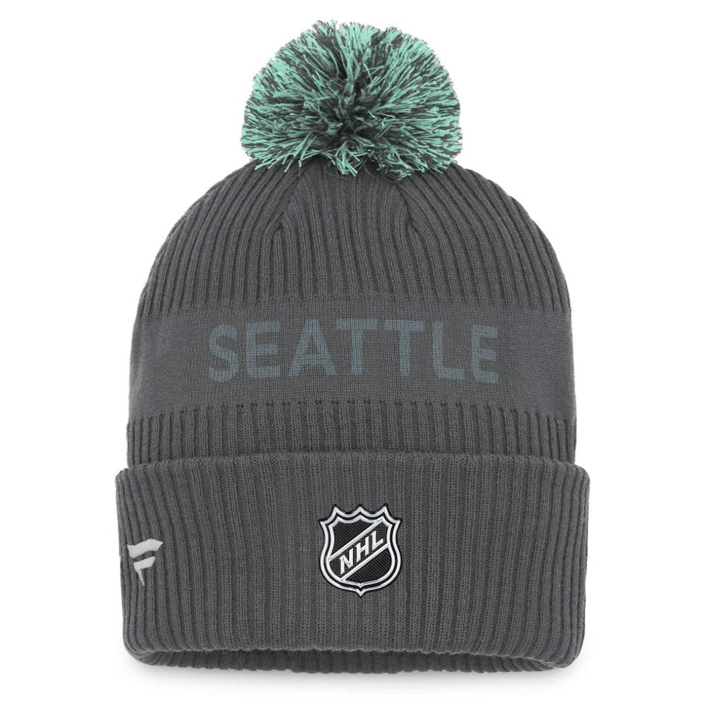 NHL Charcoal Seattle Kraken Fanatics Authentic Pro Home Ice Cuffed Knit Hat with Pom