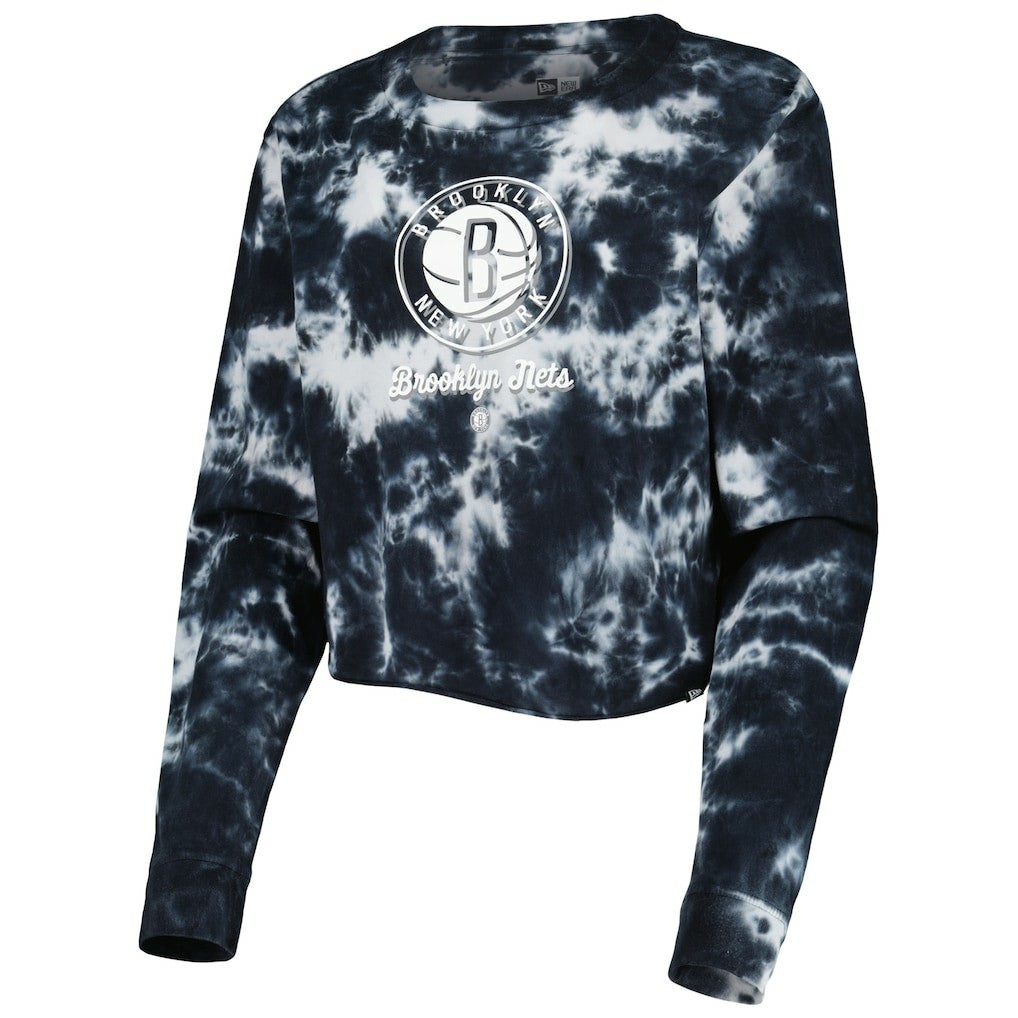 NBA Brooklyn Nets Women's Tie Dye Cropped Long Sleeve T-Shirt