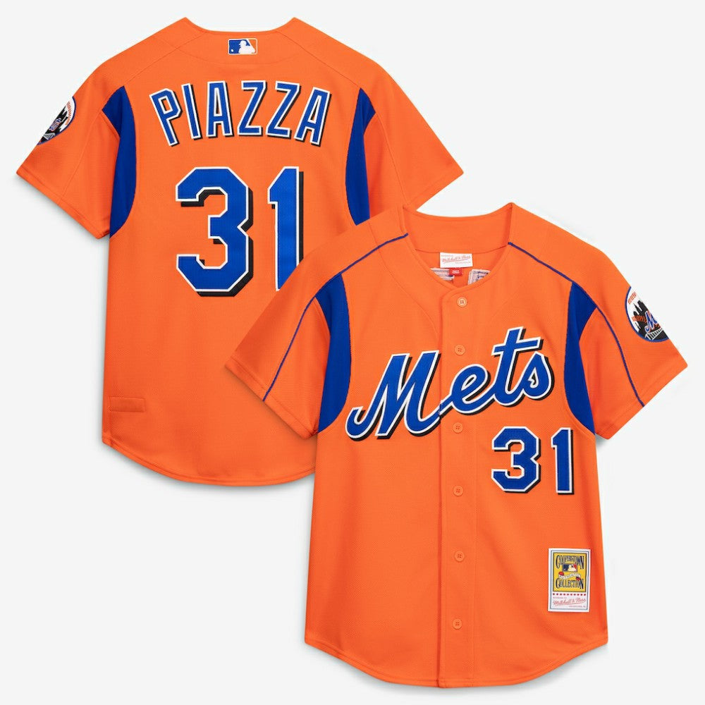MLB Mike Piazza New York Mets Mitchell & Ness Cooperstown Collection Mesh Batting Practice Button-Up Jersey