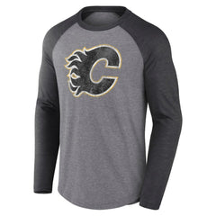 NHL Heather Gray Calgary Flames Fanatics Special Edition Long Sleeve Tri-Blend Raglan T-Shirt