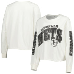 NBA Brooklyn Nets '47 Women's Parkway Brush Back Long Sleeve Cropped T-Shirt