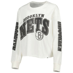 NBA Brooklyn Nets '47 Women's Parkway Brush Back Long Sleeve Cropped T-Shirt