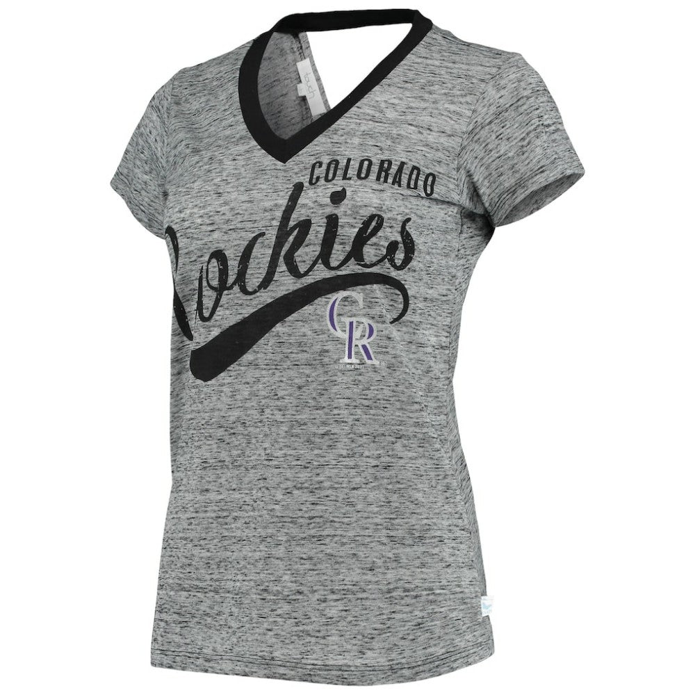 MLB Colorado Rockies Touch Women's Hail Mary Back Wrap Space-Dye V-Neck T-Shirt