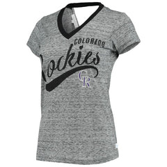 MLB Colorado Rockies Touch Women's Hail Mary Back Wrap Space-Dye V-Neck T-Shirt