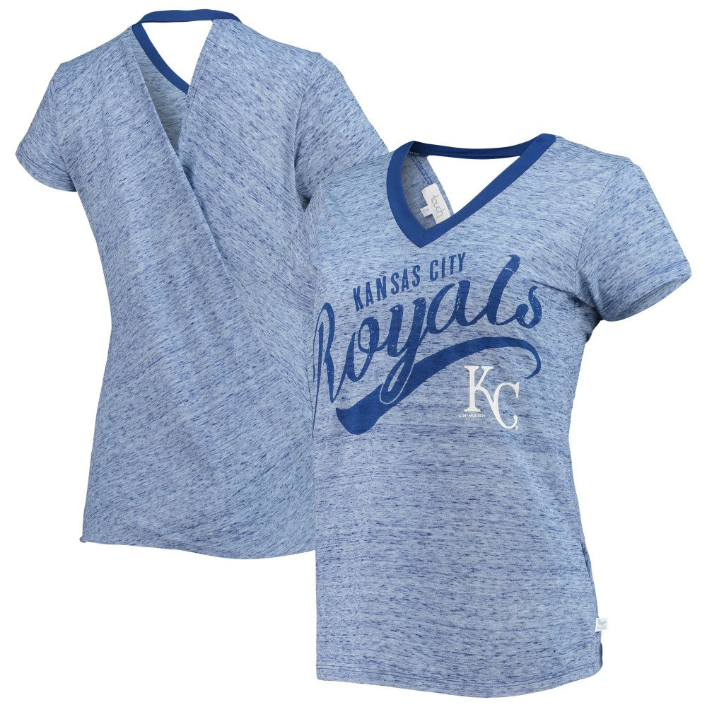 MLB Kansas City Royals Touch Women's Hail Mary Back Wrap Space-Dye V-Neck T-Shirt