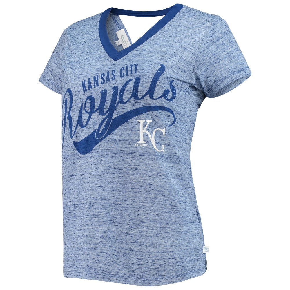 MLB Kansas City Royals Touch Women's Hail Mary Back Wrap Space-Dye V-Neck T-Shirt