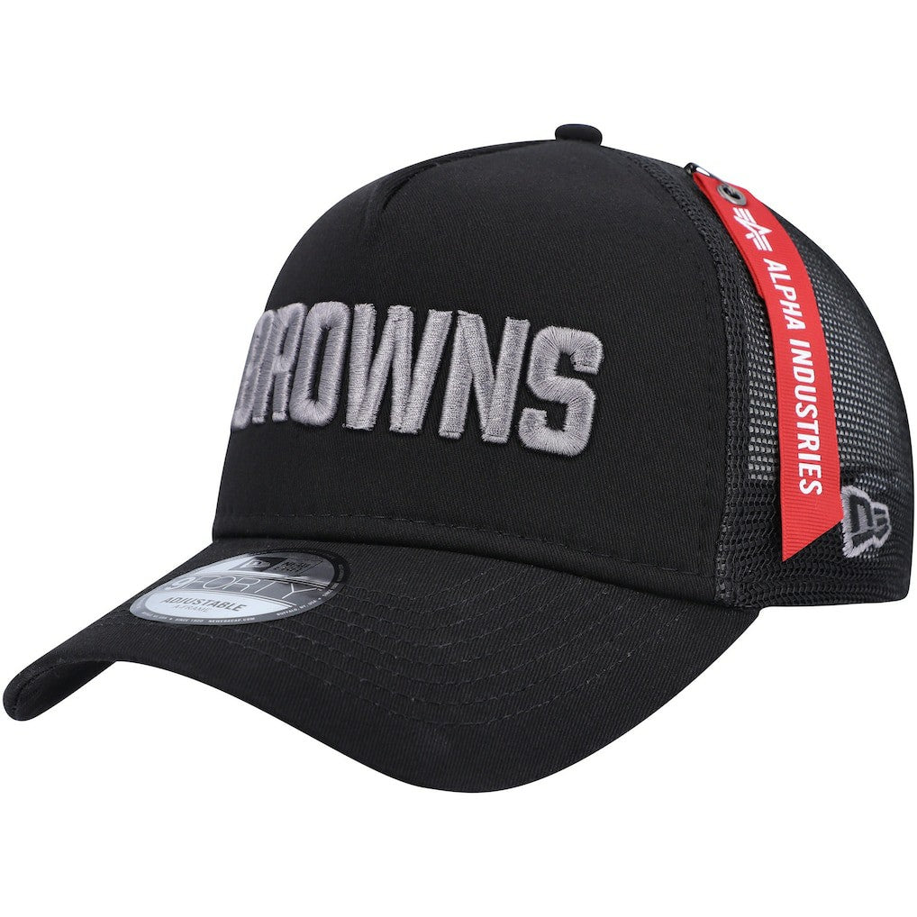 x Alpha Industries A-Frame 9FORTY Trucker Snapback Hat - Cleveland Browns
