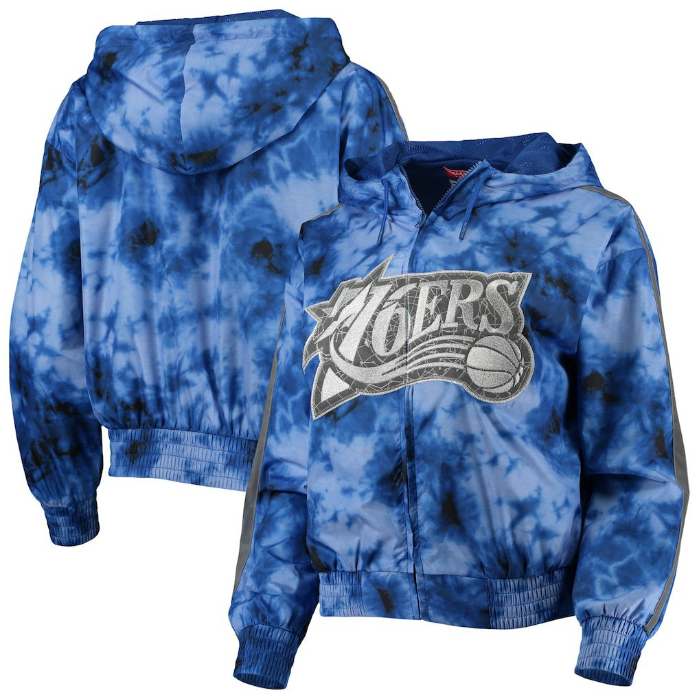 NBA Philadelphia 76ers Women's Galaxy Sublimated Windbreaker Pullover Full-Zip Hoodie