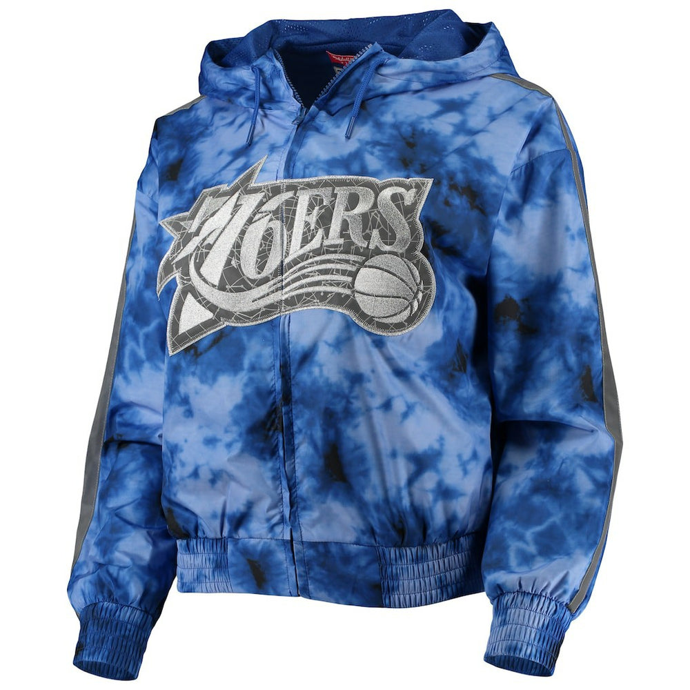 NBA Philadelphia 76ers Women's Galaxy Sublimated Windbreaker Pullover Full-Zip Hoodie