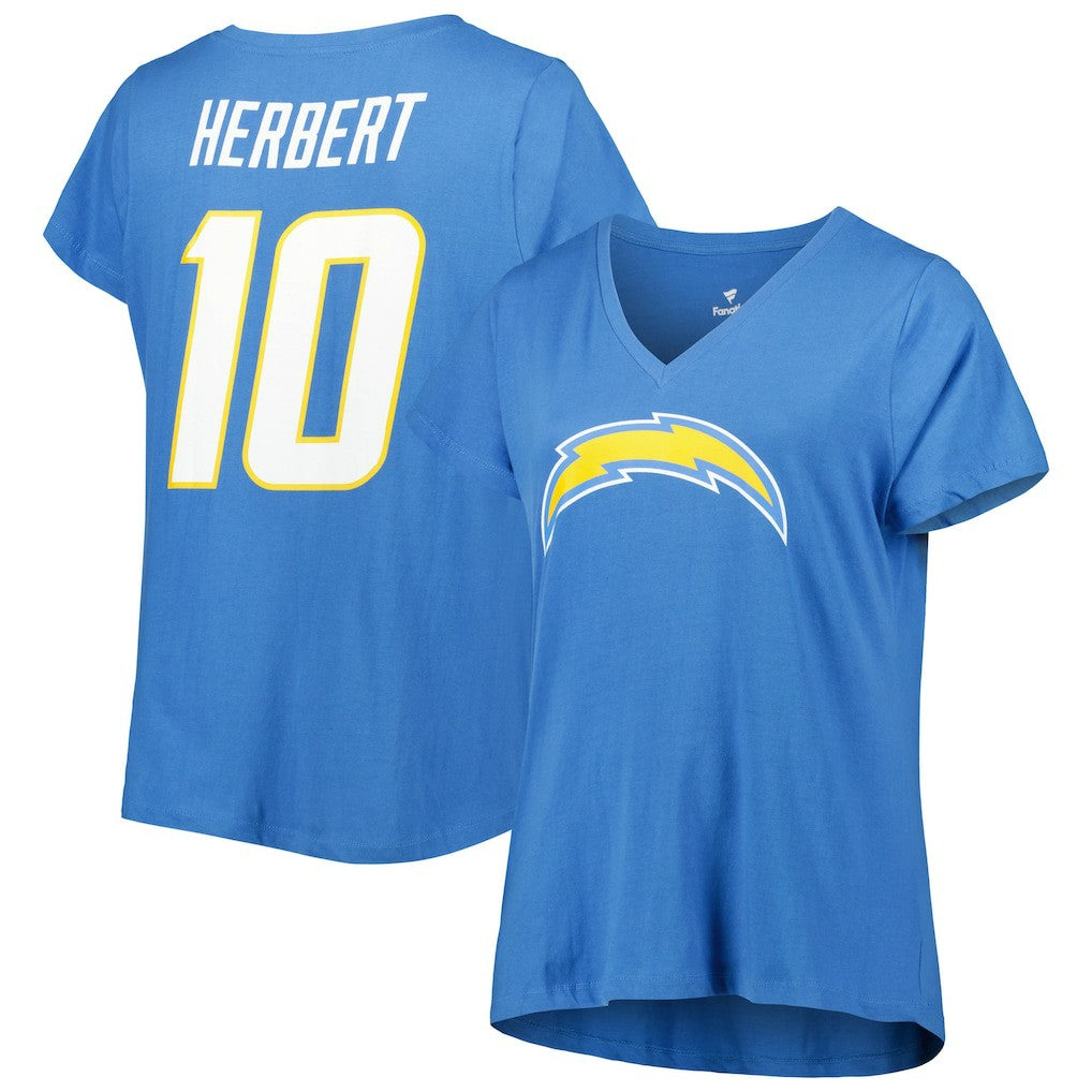 Justin Herbert  Women's Plus Size Name & Number V-Neck T-Shirt - Los Angeles Chargers