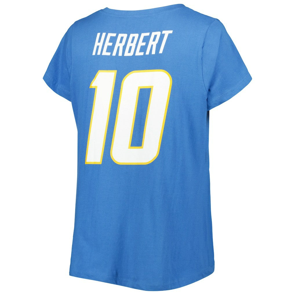 Justin Herbert  Women's Plus Size Name & Number V-Neck T-Shirt - Los Angeles Chargers
