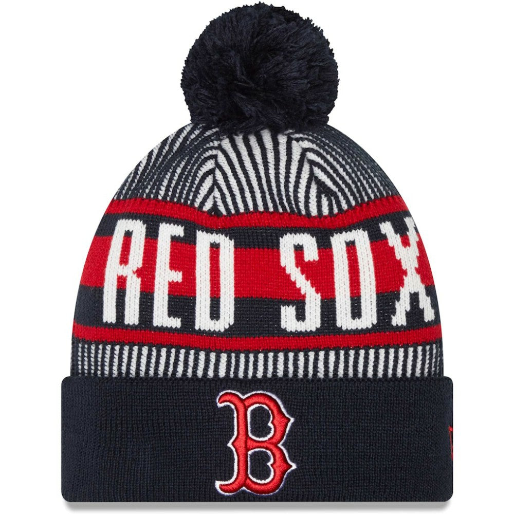 MLB Boston Red Sox New Era Striped Cuffed Knit Hat with Pom