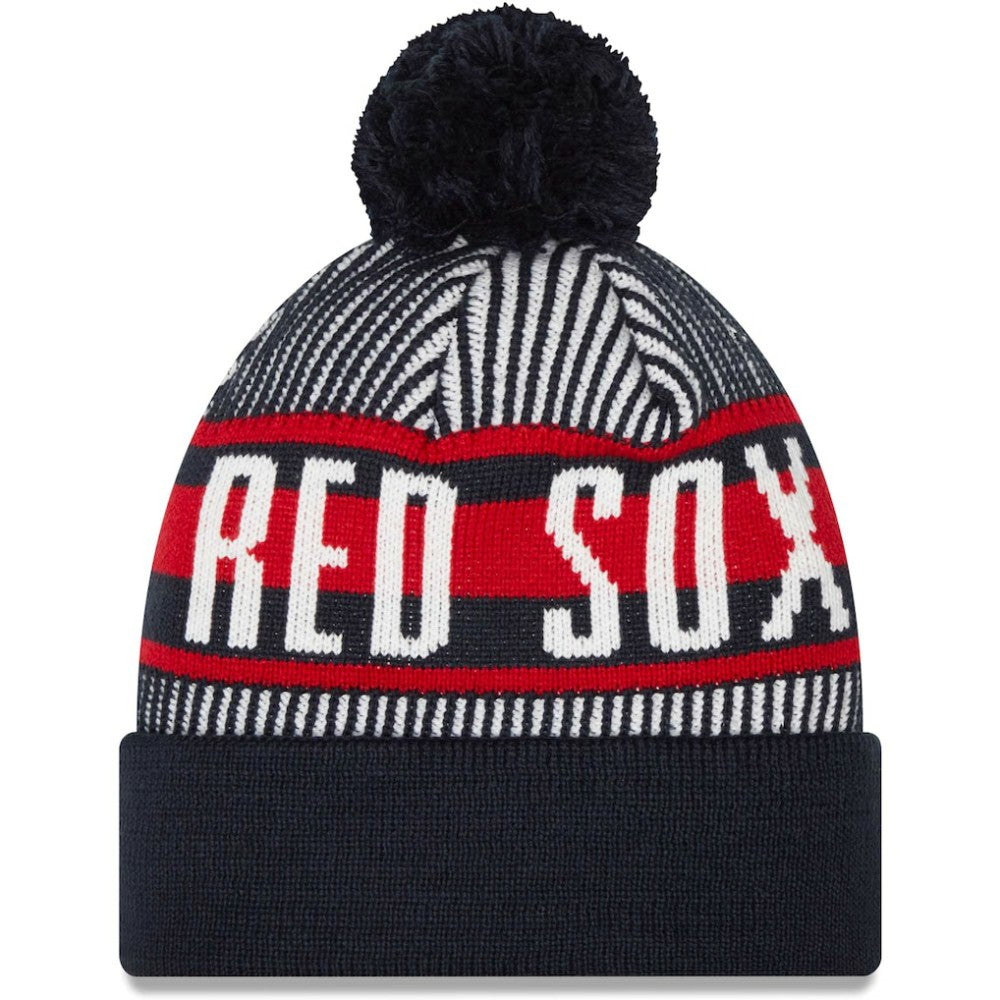 MLB Boston Red Sox New Era Striped Cuffed Knit Hat with Pom