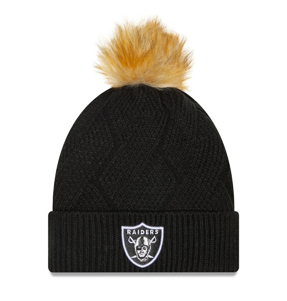 Women's Snowy Cuffed Knit Hat with Pom - Las Vegas Raiders