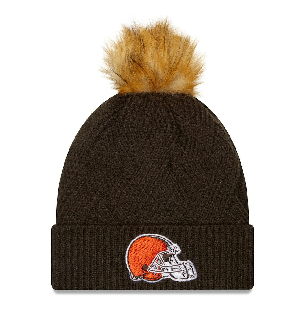 Women's Snowy Cuffed Knit Hat with Pom - Cleveland Browns