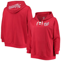 MLB Washington Nationals Women's Plus Size Lace-Up V-Neck Pullover Hoodie