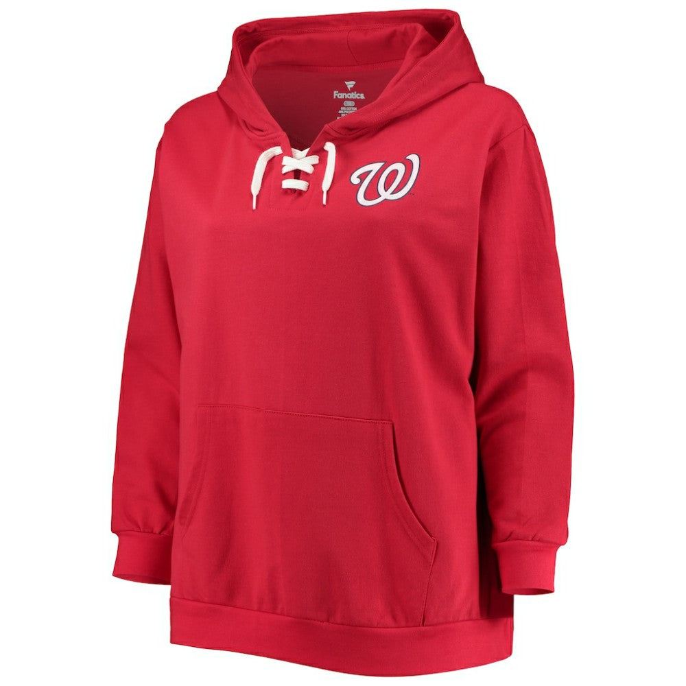 MLB Washington Nationals Women's Plus Size Lace-Up V-Neck Pullover Hoodie