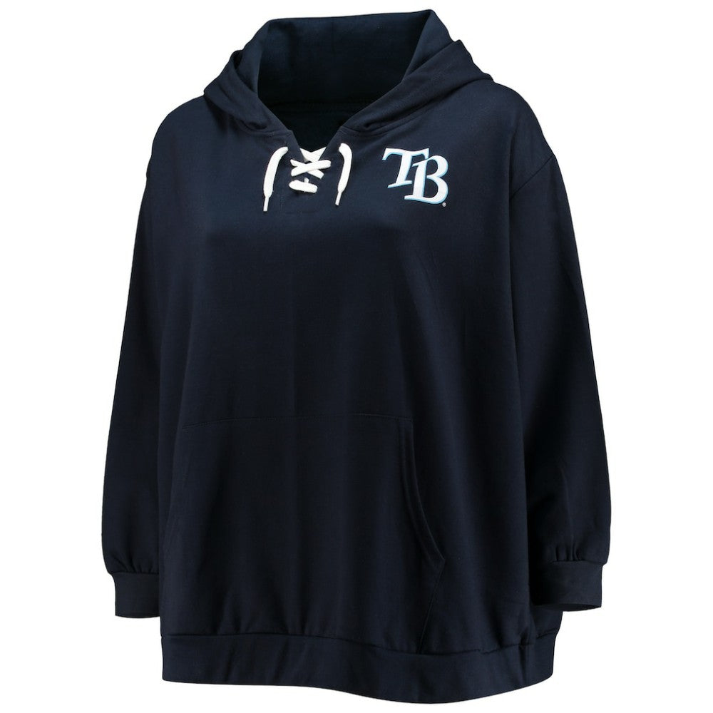 MLB Tampa Bay Rays Women's Plus Size Lace-Up V-Neck Pullover Hoodie
