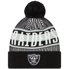 Striped Cuffed Knit Hat with Pom - Las Vegas Raiders