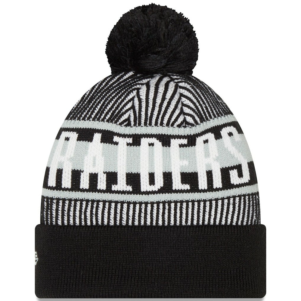 Striped Cuffed Knit Hat with Pom - Las Vegas Raiders