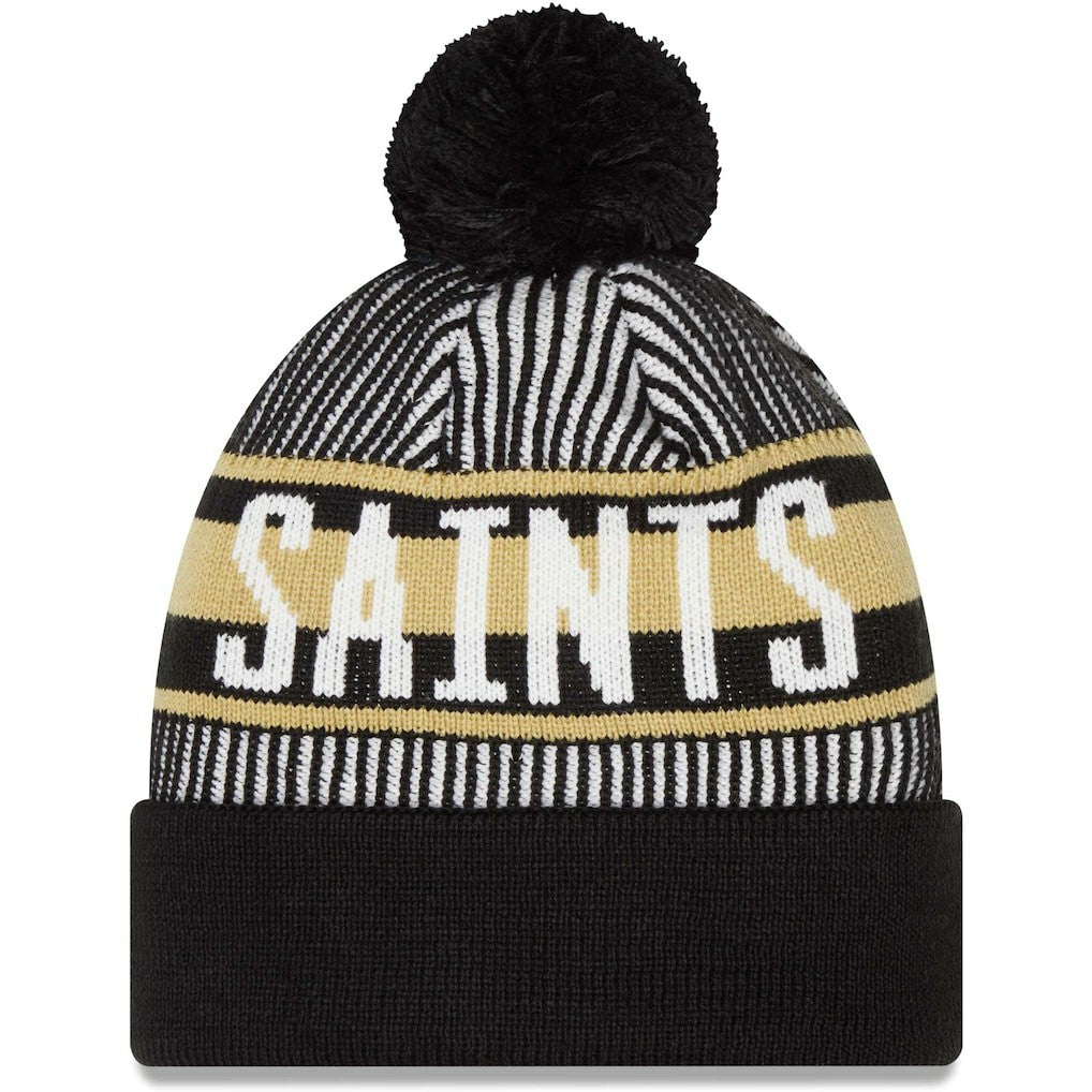 Striped Cuffed Knit Hat with Pom - New Orleans Saints