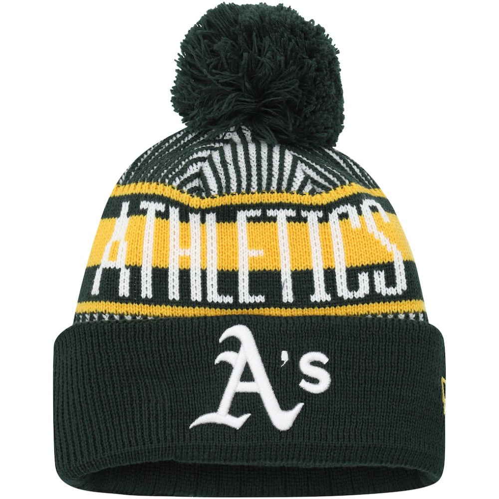 MLB Athletics New Era Youth Striped Cuffed Knit Hat with Pom