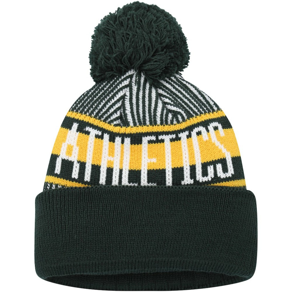MLB Athletics New Era Youth Striped Cuffed Knit Hat with Pom