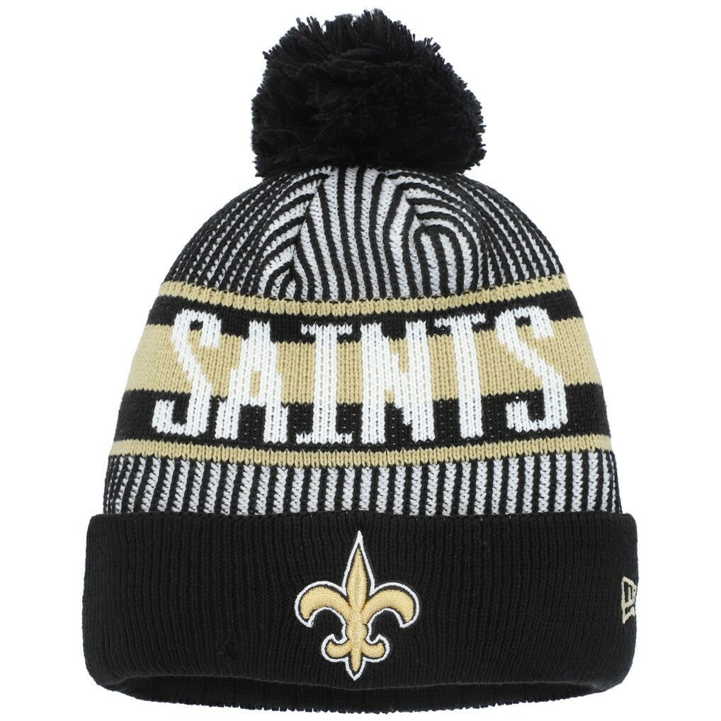 Youth Striped Cuffed Knit Hat with Pom - New Orleans Saints