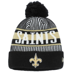 Youth Striped Cuffed Knit Hat with Pom - New Orleans Saints