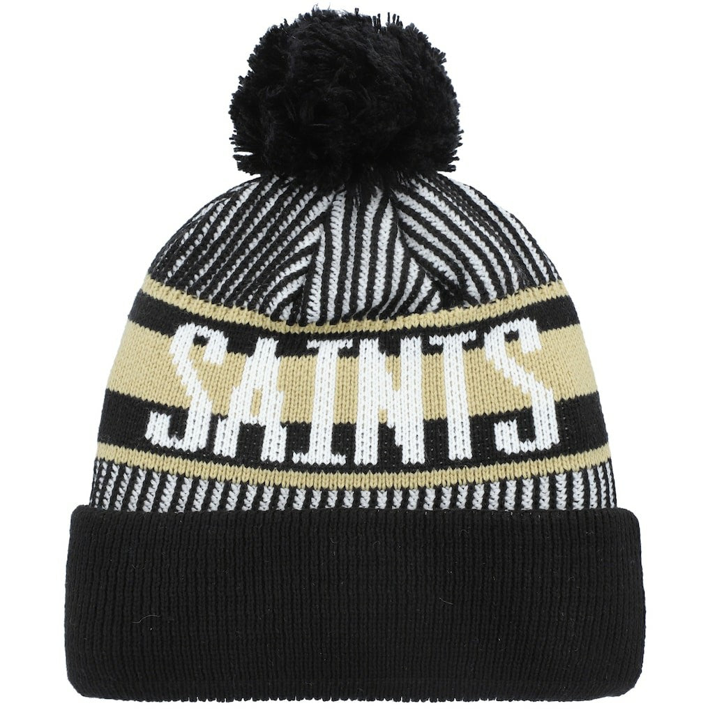 Youth Striped Cuffed Knit Hat with Pom - New Orleans Saints