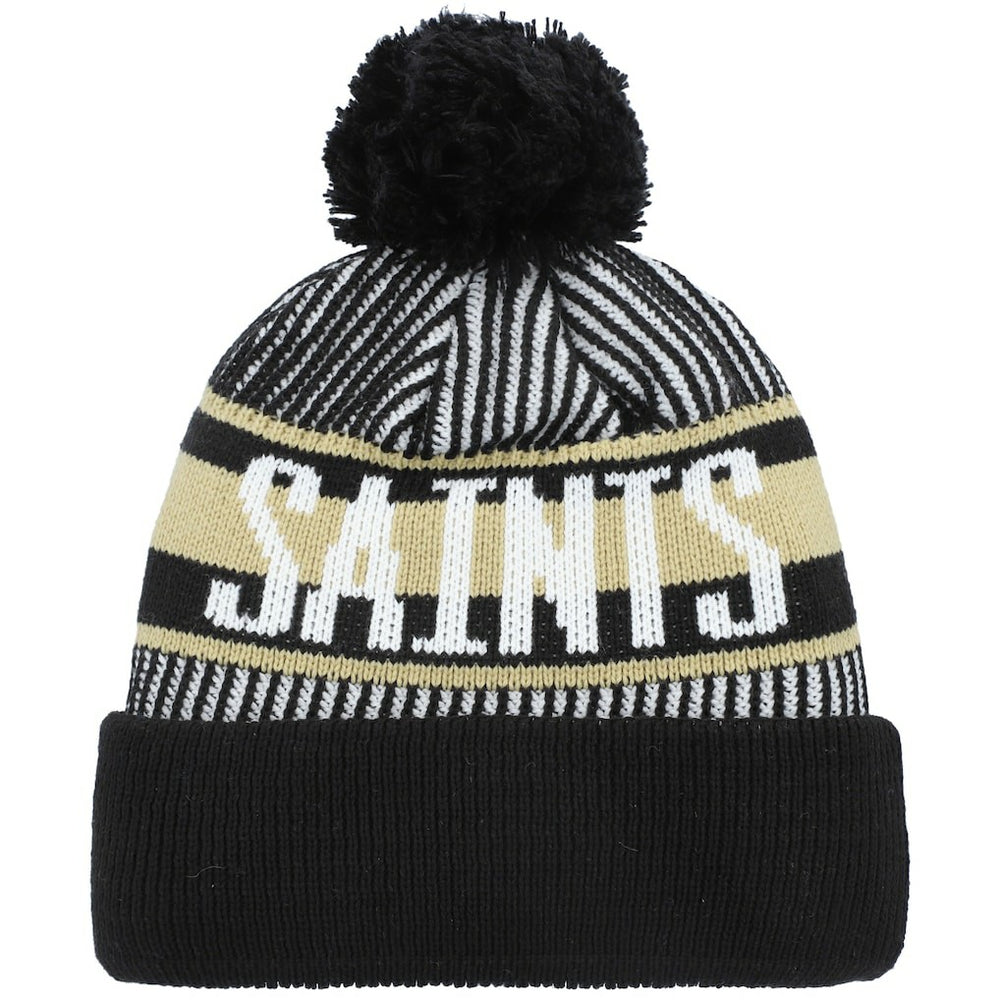 Youth Striped Cuffed Knit Hat with Pom - New Orleans Saints