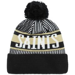Youth Striped Cuffed Knit Hat with Pom - New Orleans Saints